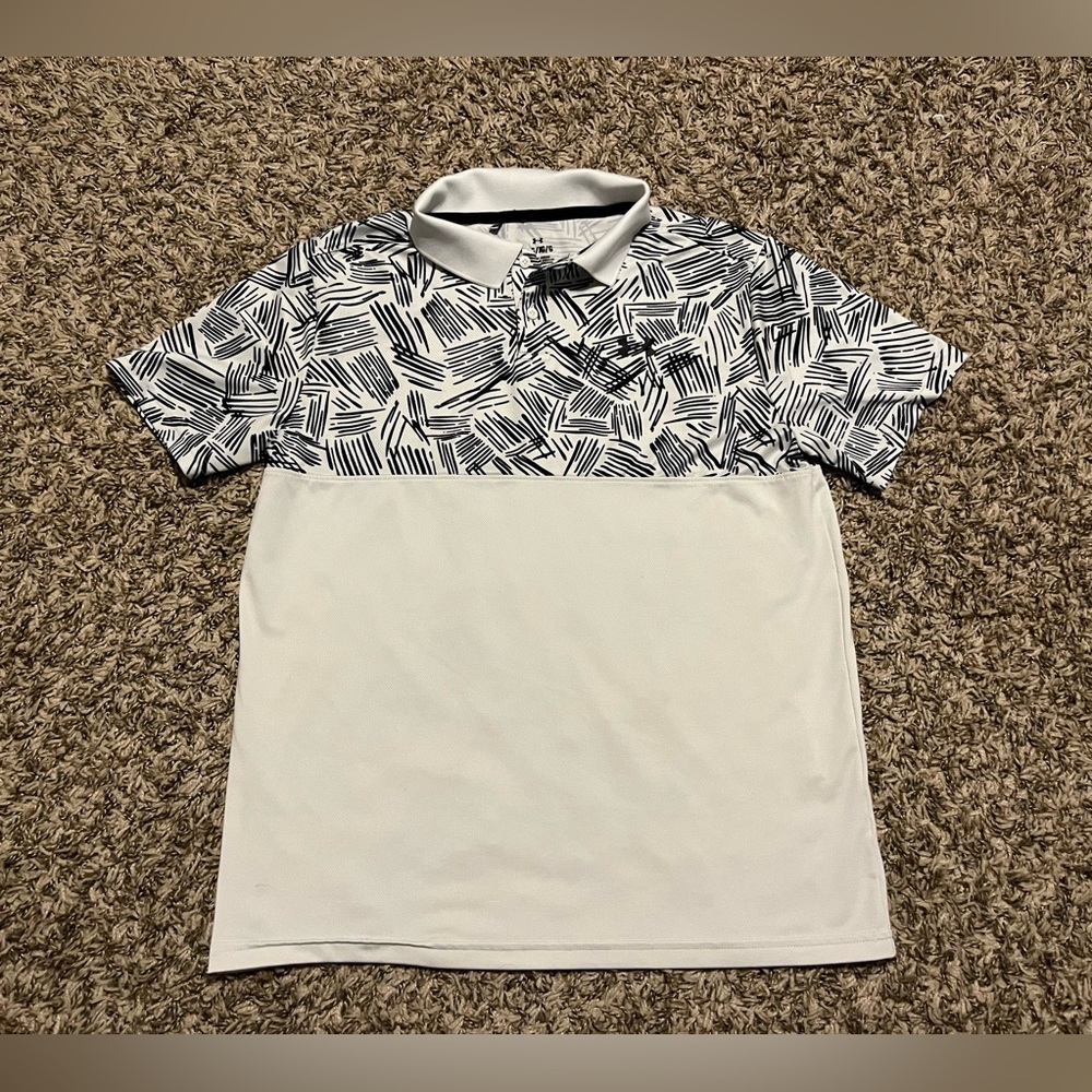 Under Armour White Short Sleeve Polo Shirt Boys Youth Large
